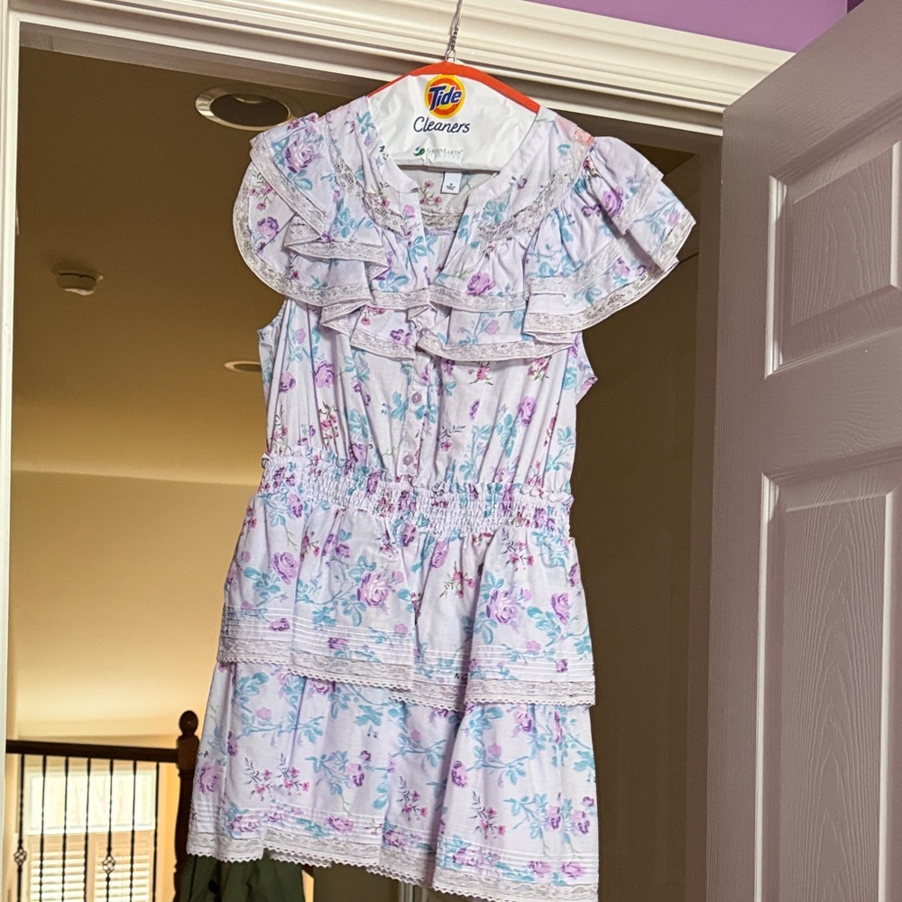 LoveShackFancy Lavender Floral Ruffle Dress